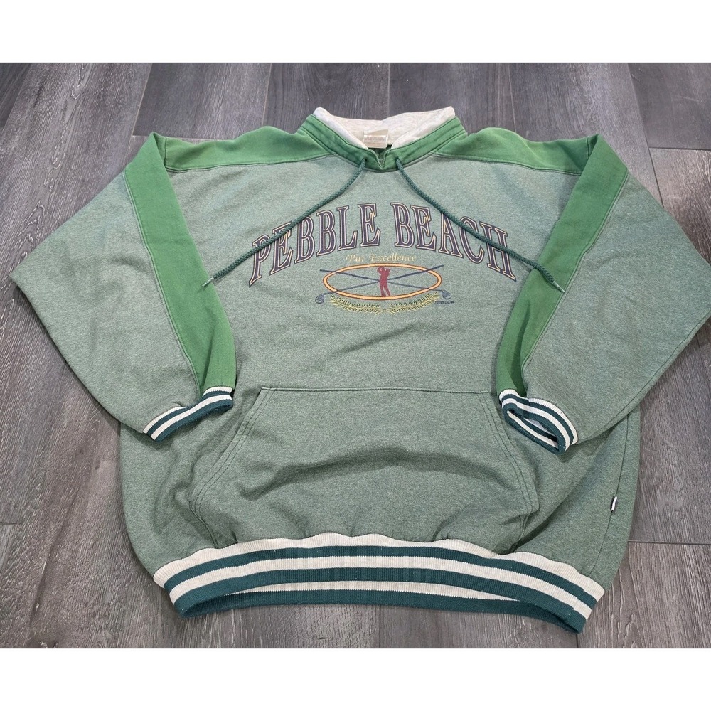 VTG Diport USA Pebble Beach Golf Rugby Sweater Adult XL Green Colorblock 80s USA